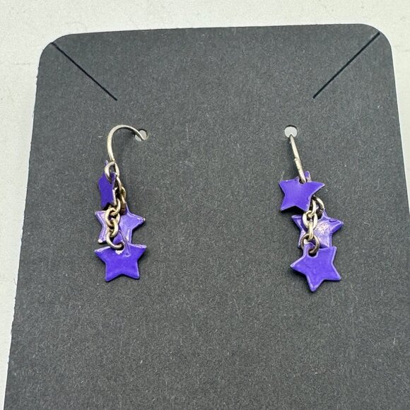 Purple Star Dangle Earrings With Silver-Tone Hooks - Picture 1 of 3